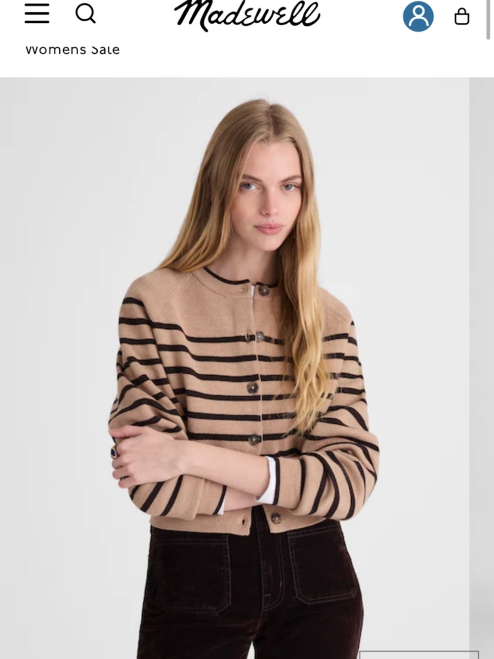 NWT-Madewell Camel and Black Striped Button-Front Cardigan Size S - Picture 6 of 9